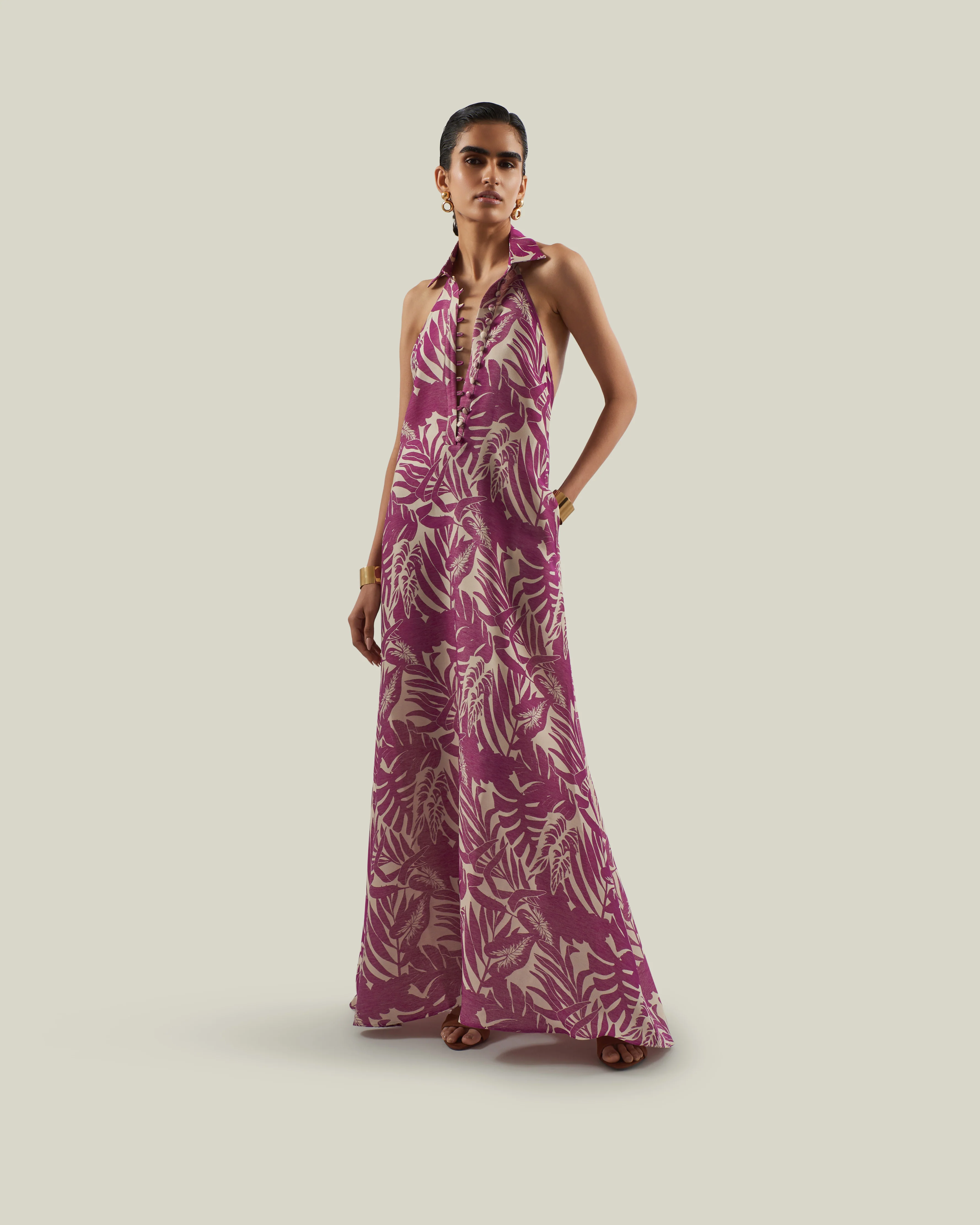 Barbara Tropical Dress in Plum