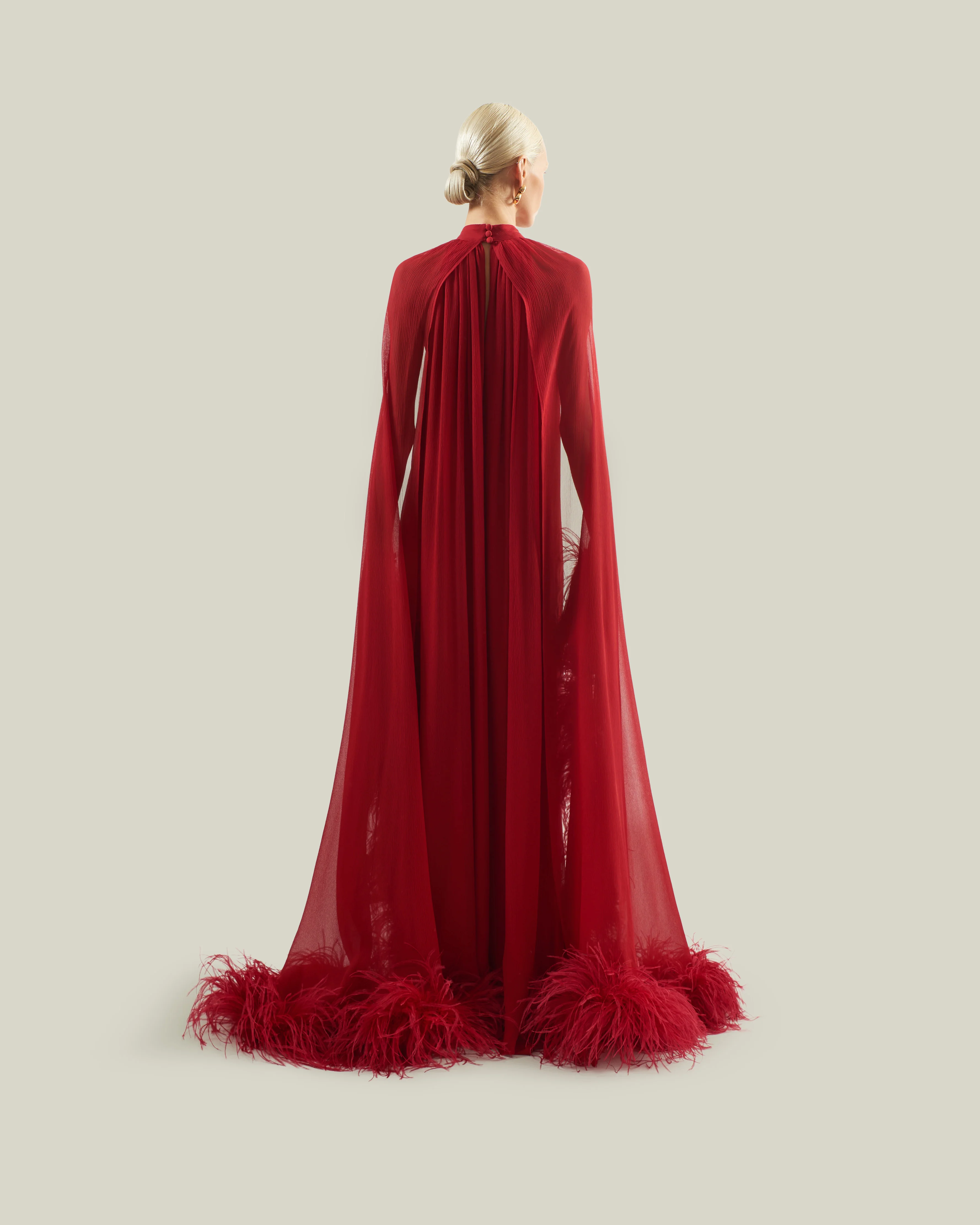 Feathered Eterea Gown in Ruby - Image 2