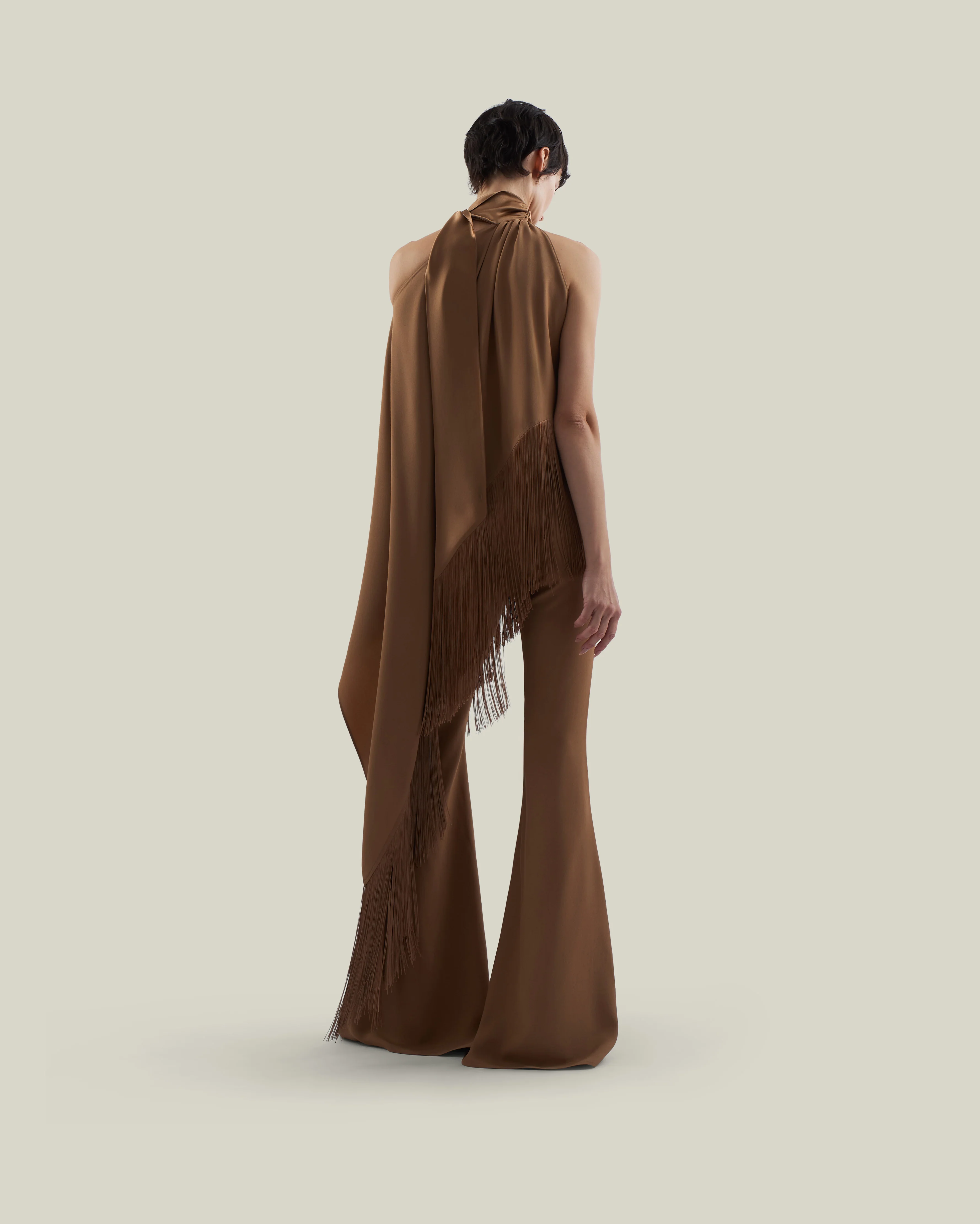 Fringed Atlas Blouse in Camel - Image 2